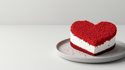 Heart-Shaped Cake with Red Sprinkles on a Plate Against a Neutral Background
