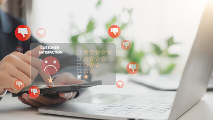 Customer Experience Dissatisfied Concept. Bad reviews and service dislike are poor quality, low...