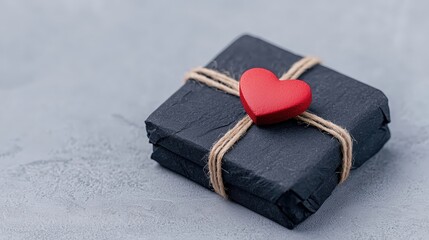 Gift Box with Red Heart Decoration on Gray Surface for Romantic Occasions and Celebrations