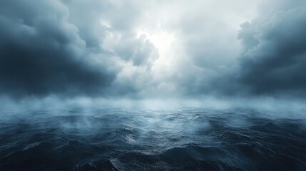 Obraz premium Dark stormy ocean, rain-filled sky.