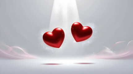 two heart shape on pink and water color background.