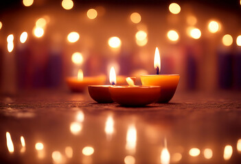 reflection floor light happy atmosphere lights of background bright illuminated candle glow warm table diwali pattern stone room celebration candles