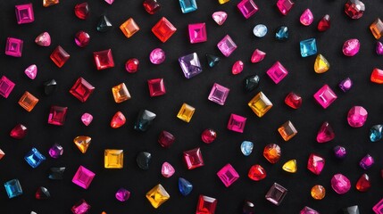 A dazzling array of colorful gemstones in varying cuts on a luxurious black velvet background