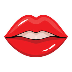 Bold Red Lips Clipart - Glossy Lip Bite Illustration on White Background







