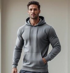 man wearing a casual plain hoodie, mockup shirt product