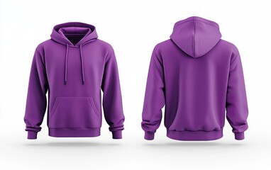 Bright purple hoodie template, perfect for branding, photorealistic 3D mockup, front and back isolated on a white background