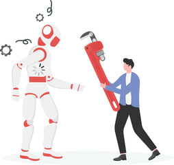 Broken robot. System malfunction, broken assistant, short circuit.
