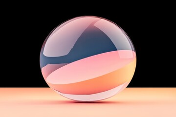A vibrant, glossy sphere sits on a soft surface, showcasing smooth gradients of pink, blue, and orange against a dark backdrop.