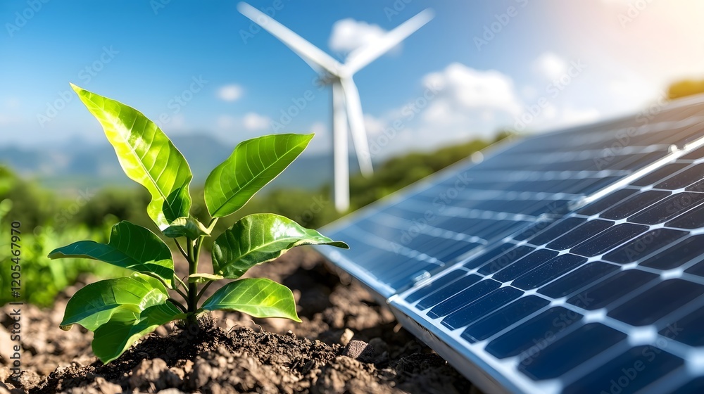 Poster Futuristic energy distribution system seamlessly integrating wind solar and conventional power sources driven by advanced and automation technologies for optimized