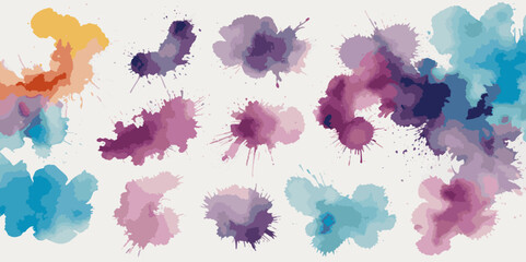 Set of colorful paint splatter abstract vector texture background. Set of abstract watercolor water splash on transparent background.	
