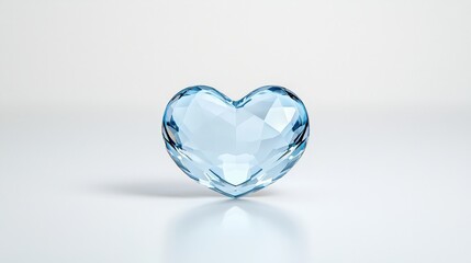 Beautiful Faceted Blue Heart-Shaped Crystal on a Minimalistic Background