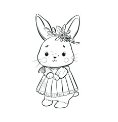 Obraz premium Adorable Easter Bunny Coloring Page for Kids with Simple Black and White Outline Design