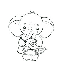 Cute baby elephant Coloring Page with Eggs and Flowers for Kids