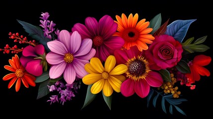 Vibrant Floral Arrangement Dark Background Blooms