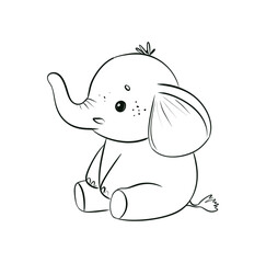 Adorable Little baby elephant Line Art Drawing for Coloring and Kids' Creative Activities