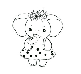 Adorable Little baby elephant Line Art Drawing for Coloring and Kids' Creative Activities