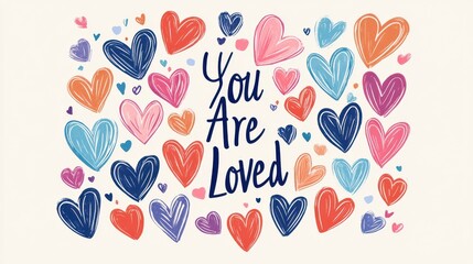 Colorful Heart Background with You Are Loved Inspirational Message