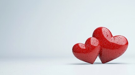 Fototapeta premium Two Sparkling Red Hearts Symbolizing Love and Affection on a Soft Gradient Background