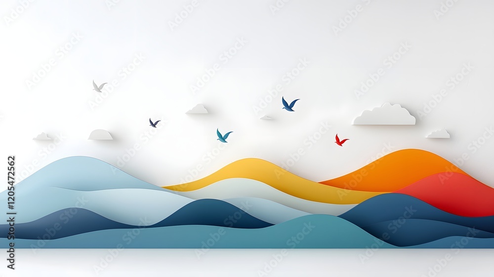 Leinwandbilder vivid dreamlike birds made of abstract colorful shapes and forms flying over a surreal minimalist mo