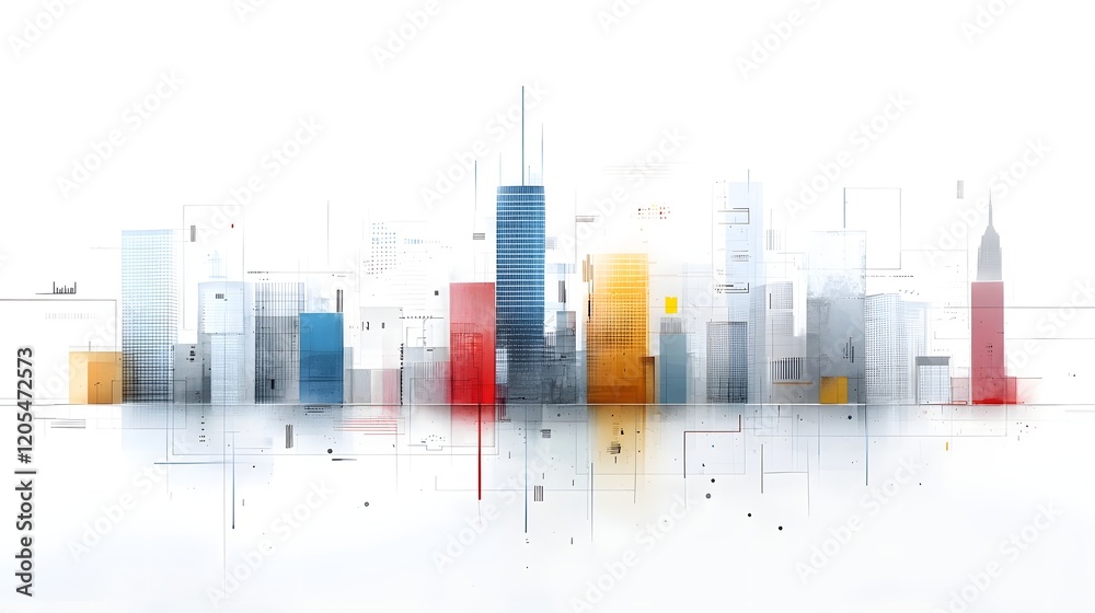 Leinwandbilder an abstract and colorful cityscape with vibrant shifting hues blending into the modern architecture 