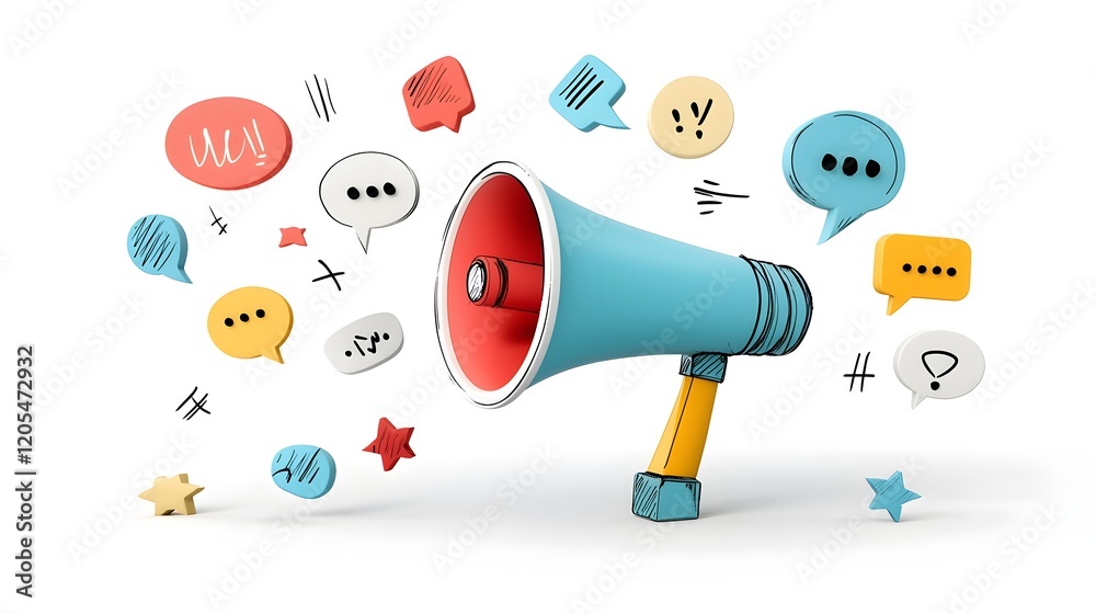 Leinwandbilder megaphone with vibrant speech bubbles bursting in all directions on a clean background symbolizing c