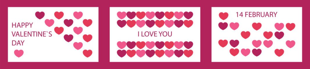 Collection of postcards, posters for Valentine's Day. Greeting card background with love and romance. Fashionable Valentine. 