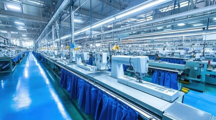Obraz premium High-speed sewing machines lined up in an efficient assembly line