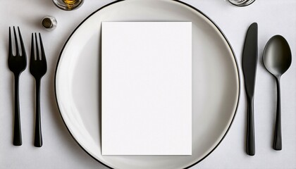 Elegant restaurant menu mockup elegantly presented on a large dinner plate showcasing premium dining experiences and innovative design concepts for culinary professionals.