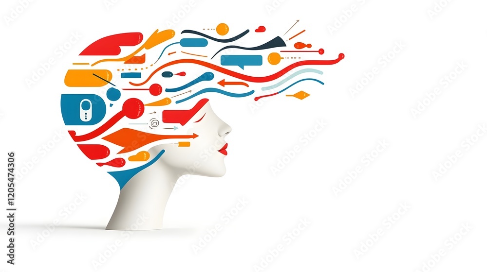 Aufkleber abstract of a human head filled with colorful swirling symbols and shapes representing the creative 