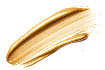 Golden metallic gel or paint smear isolated on white background	