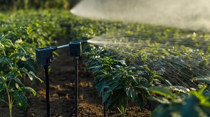 Automated Irrigation System Watering Plants in Rows