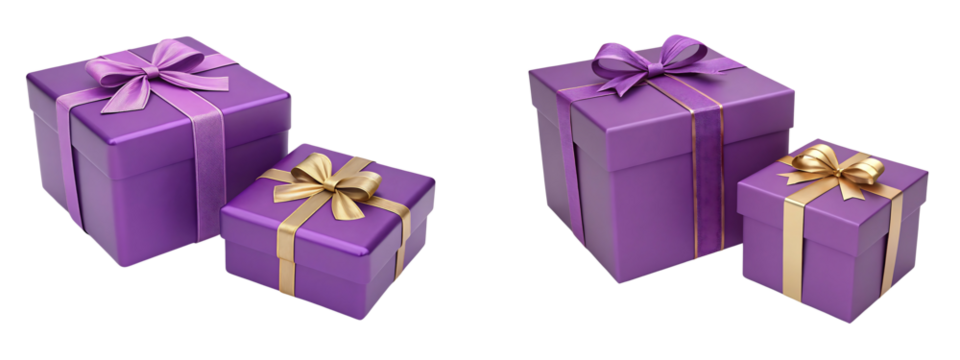 two purple gift box isolated with transparent background