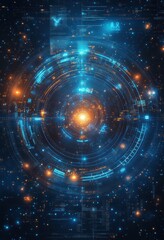 Obraz premium Abstract futuristic digital interface with glowing orange and blue lights