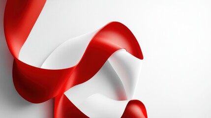Elegant Red and White Ribbon Flowing in Soft Light on White Background