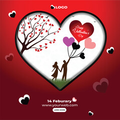 Romantic Valentine Couple in Love Scenery Art ,
A couple holding heart-shaped balloons enjoying Valentine's Day in a beautiful garden.