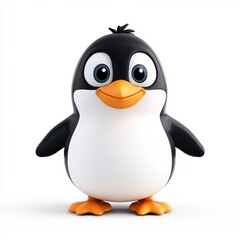 Obraz premium A cute, cartoonish penguin character with big eyes, a cheerful smile, and a classic black-and-white color scheme.
