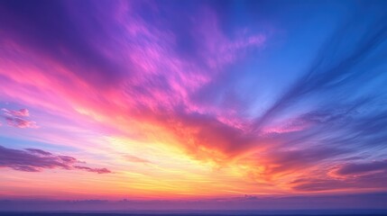 Fototapeta premium Vibrant sunset, colorful clouds, breathtaking sky.