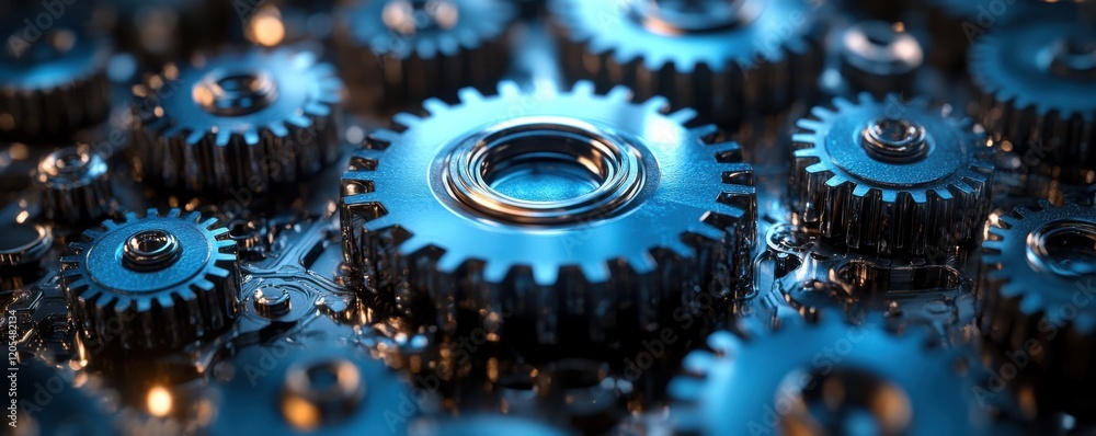 Poster abstract background with shiny interconnected gears and cogs
