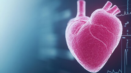 A heart made of pink plastic is displayed on a blue background