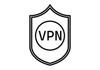Icono negro de escudo con VPN en fondo blanco