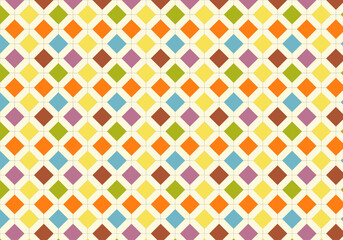 Fondo de patrón de rombos azules, amarillo, naranja, morado y verde en fondo amarillo claro
