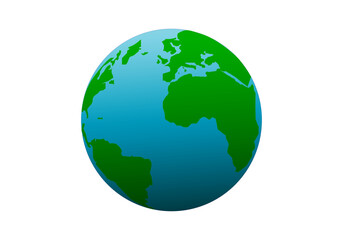 Planeta tierra verde y azul en fondo blanco