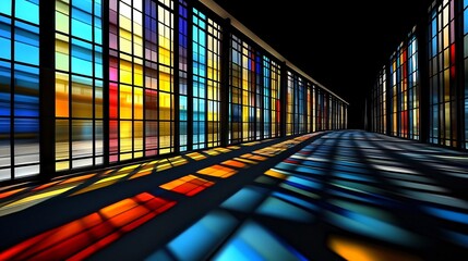 Abstract Colorful Stained Glass Corridor Art