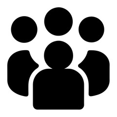 A black and white image of a group of people. The people are standing close together and are all facing the same direction