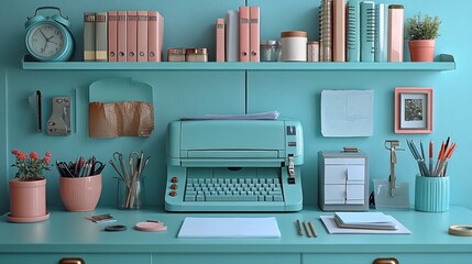 Vintage Teal Typewriter Workspace