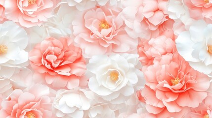 Obraz premium Soft pink and white camellia pattern, delicate floral design, perfect for textiles, wallpapers, and elegant decor accents