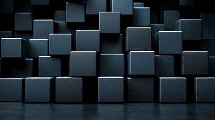 Obraz premium Abstract 3D Rendering of Dark Gray Cubes Stacked in a Random Pattern