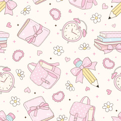 Cute School, Coquette Pencil Seamless Pattern