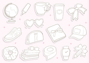 Cute School, Stationery Sticker. Back  To School Sticker. Vector illustration