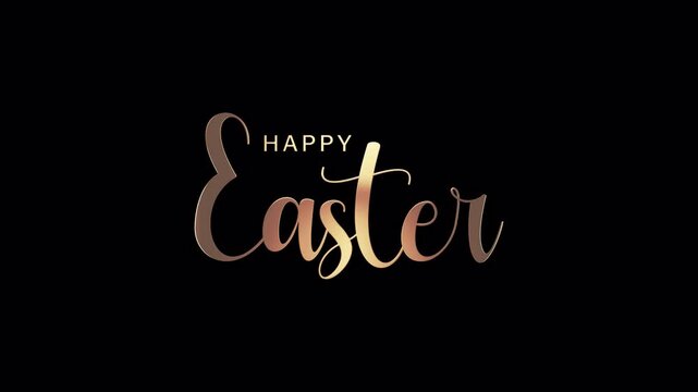 Loop animation of Happy Easter gold text shine light motion cinematic title on black abstract background. promote advertising concept isolate using QuickTime Alpha Channel ProRes 4444.